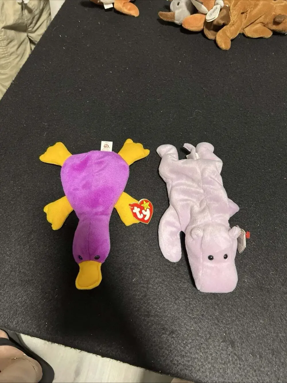 Ty Beanie Babies 93 Patti & Happy Purple Hippo & Platypus